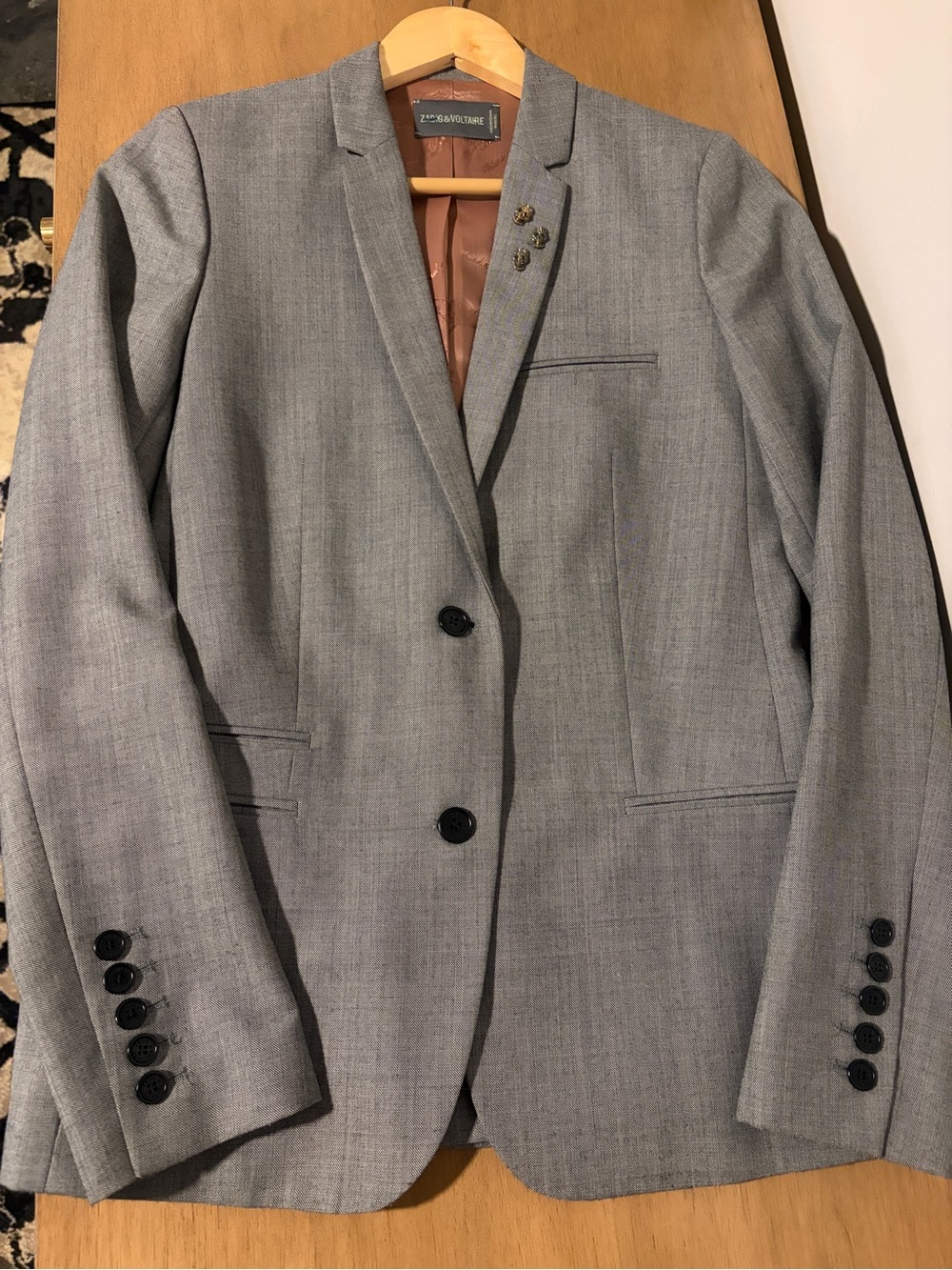 Zadig & Voltaire Skull Pin Gray Blazer NWOT